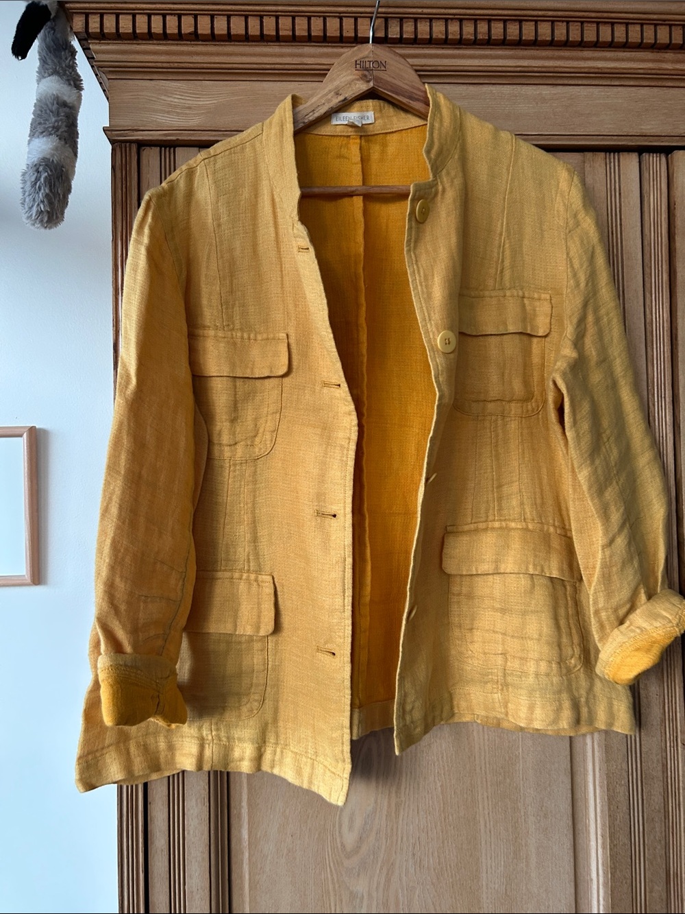 Eileen Fisher Mustard Yellow Organic Linen Button-Front Jacket